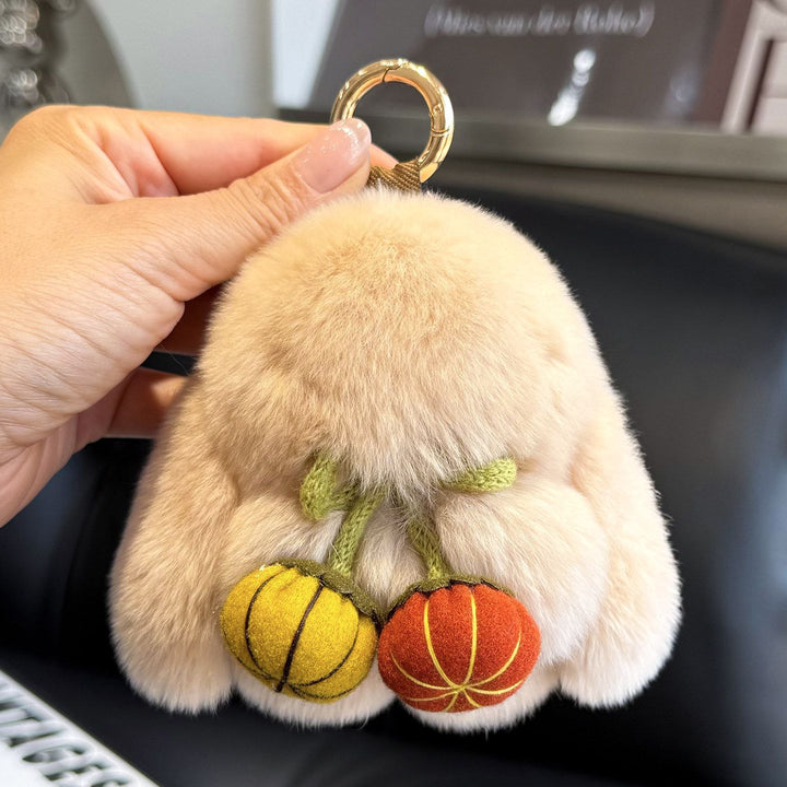 2026 Autumn New Halloween Pumpkin Rabbit Fur Bunny Keychain Soft Fluffy Bag  Car Accessory