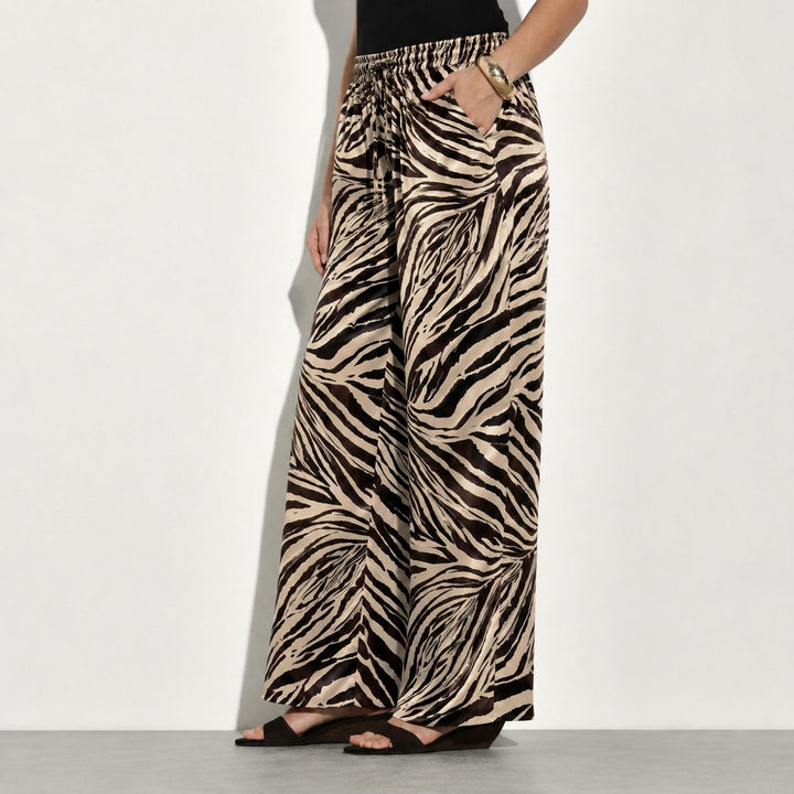 Zebra Printed Washable Silk Lounge Pants For Women