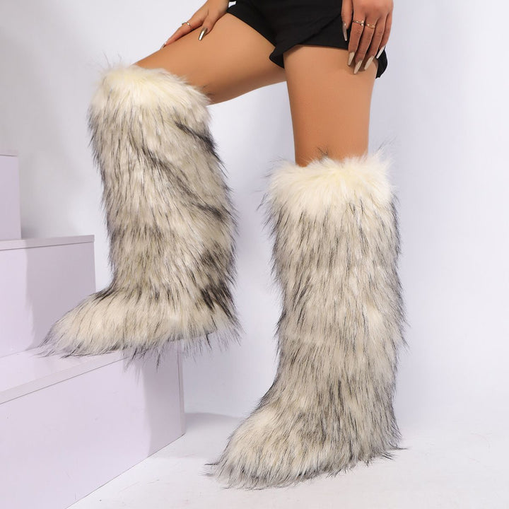 Womens Faux Fur Boot Winter Fluffy Long Furry Boots for Girls Outdoor Fuzzy Knee-High Boots