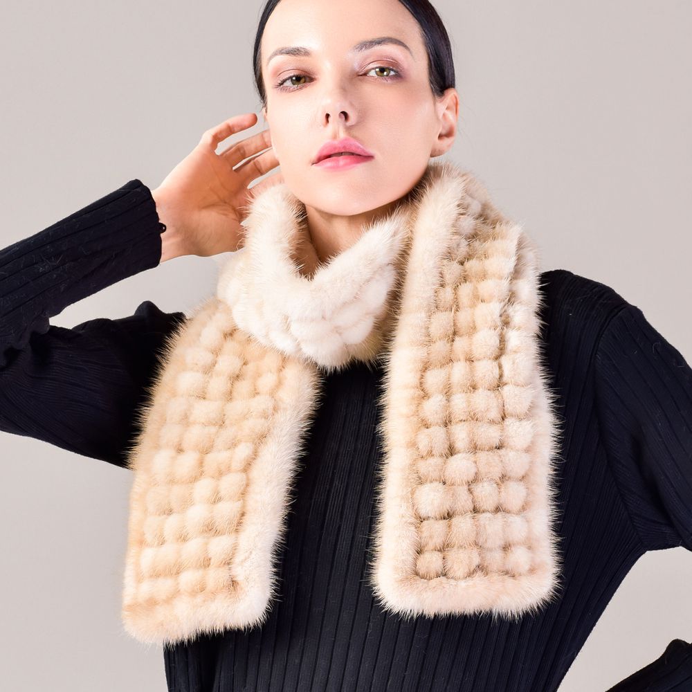 Hand-knitted Playful Pom-Pom Real Mink Fur Scarf for Women Luxury Winter Scarf