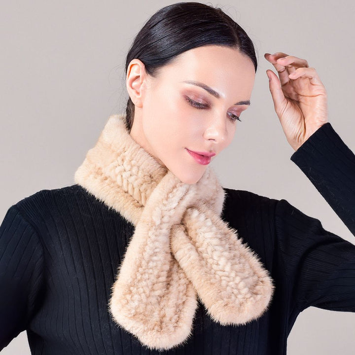 Real Mink Fur Knitted Scarf for Women Luxury Winter Neck Wrap