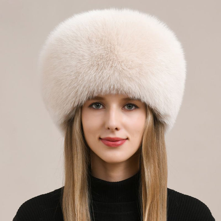 Womens Luxury Fox Fur Russian Hat Thickened Full-Pelt Winter Round Fur Hat