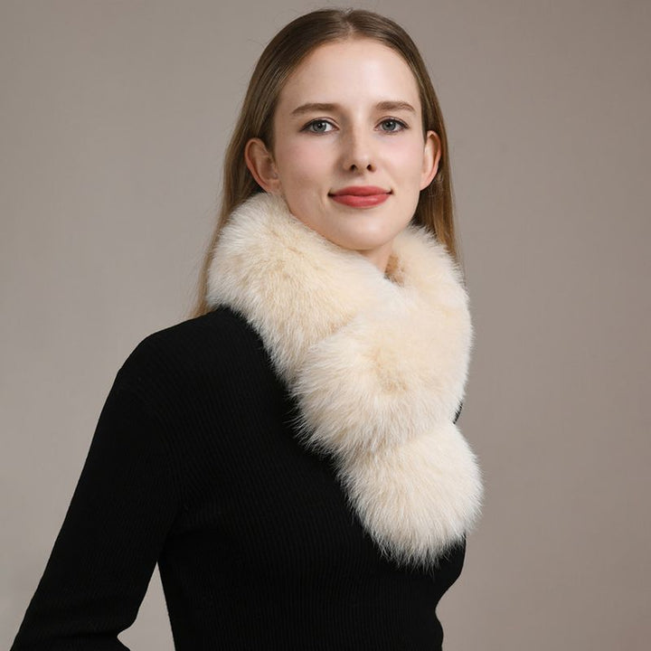 Women’s Real Fox Fur Cross-Over Scarf Genuine Plush Winter Fur Neck Warmer Collar