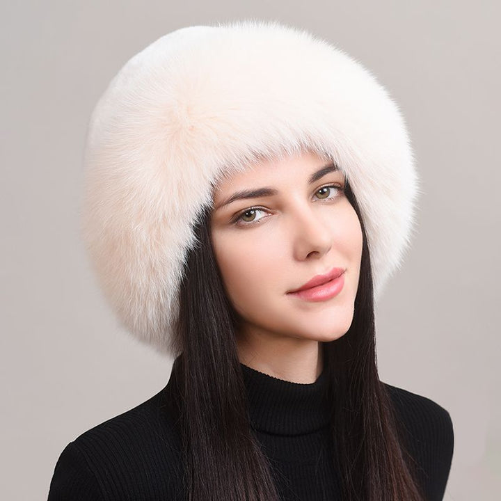 Rabbit Fur Hat with Full Fox Fur Brim Soft Winter Cold Wheather Bucket Hat for Women