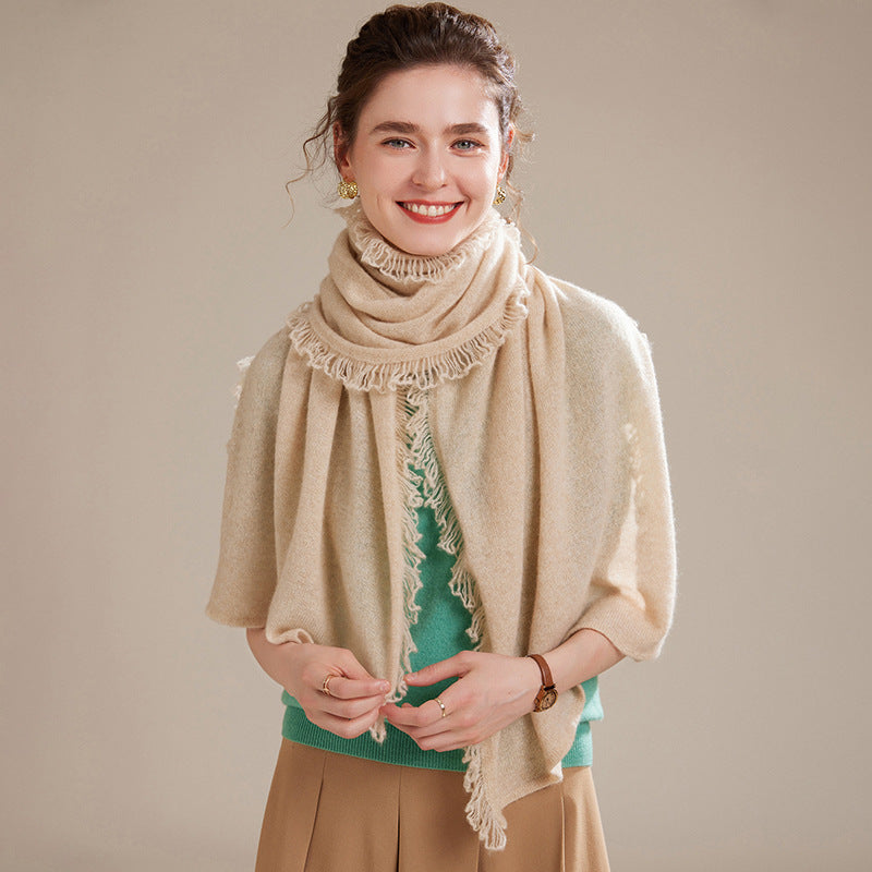 Fringed Cashmere Long Scarf Wrap for Women