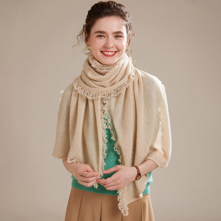 Fringed Cashmere Long Scarf Wrap for Women