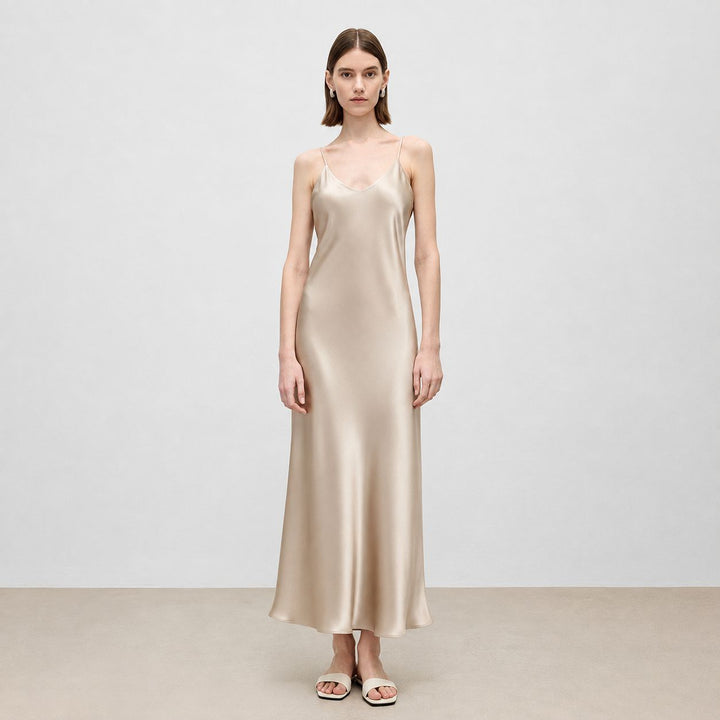Mulberry Silk V-Neck Long Slip Dress