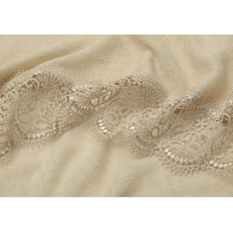 Elegant Lace Trim Soft Cashmere Shawl Wrap