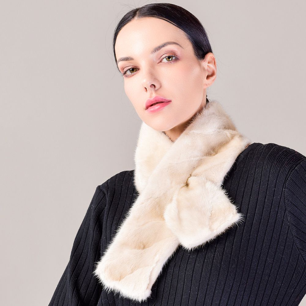 Women's Double-Sided Real Mink Fur Scarf Luxury Winter Lightweight & Elegant Collar Wrap with Slot Loop