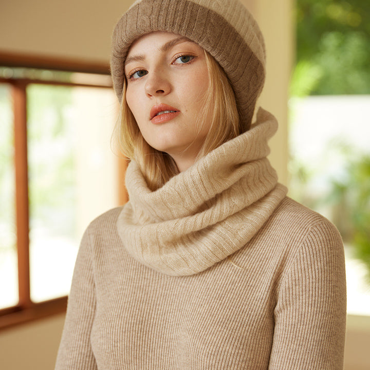 Cable Knit Cashmere Hat and Infinity Scarf Set