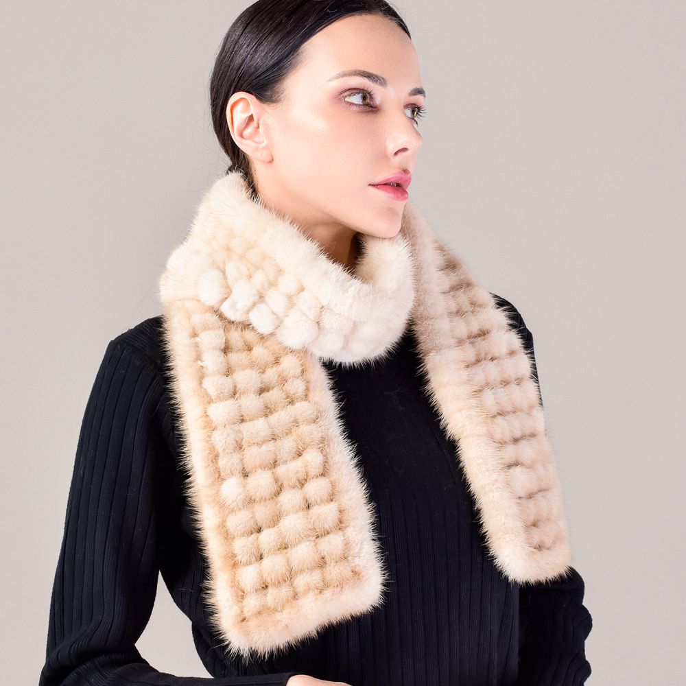 Hand-knitted Playful Pom-Pom Real Mink Fur Scarf for Women Luxury Winter Scarf
