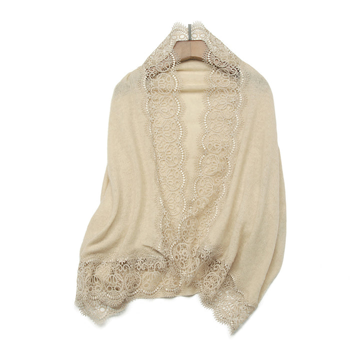 Elegant Lace Trim Soft Cashmere Shawl Wrap