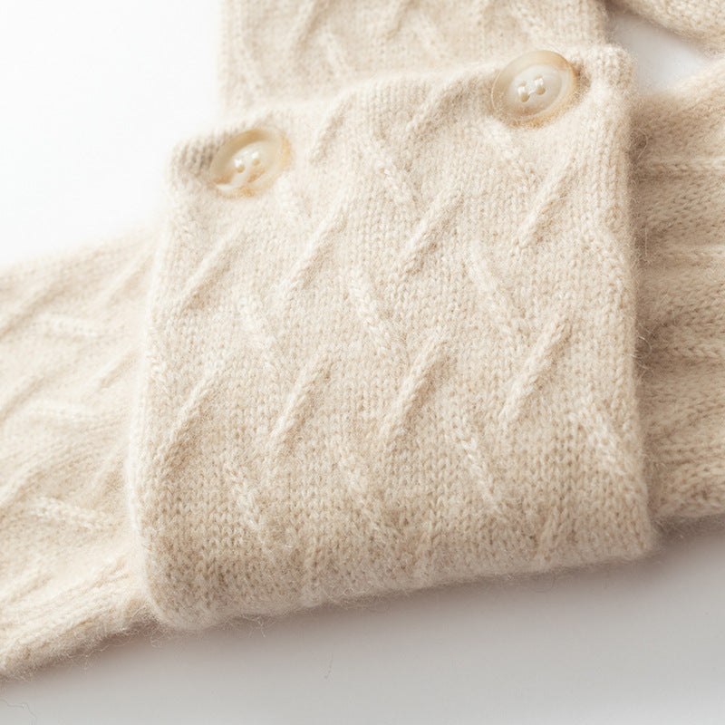 Cozy Pure Cashmere Chunky Knit Buttoned Scarf