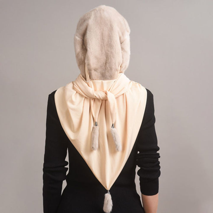 Luxury Real Mink Fur Hooded Hat with Scarf Elegant Winter Fur Hood for Women