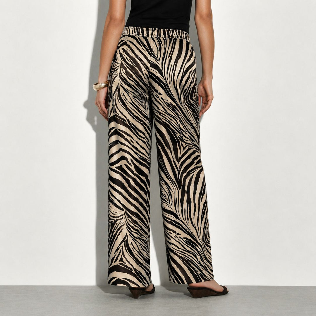 Zebra Printed Washable Silk Lounge Pants For Women