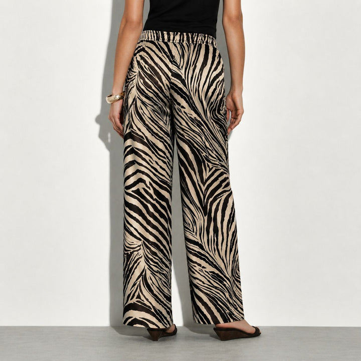 Zebra Printed Washable Silk Lounge Pants For Women