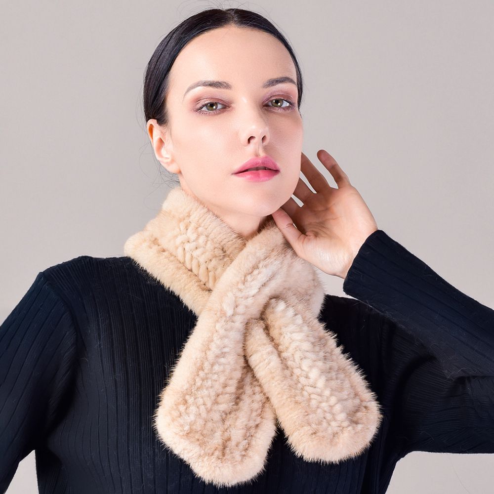 Real Mink Fur Knitted Scarf for Women Luxury Winter Neck Wrap