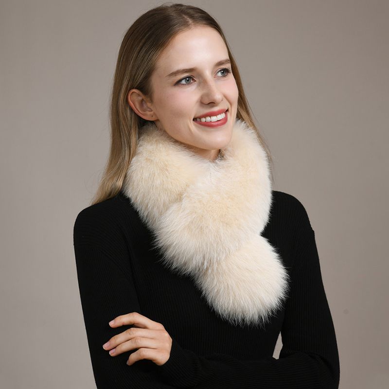 Women’s Real Fox Fur Cross-Over Scarf Genuine Plush Winter Fur Neck Warmer Collar