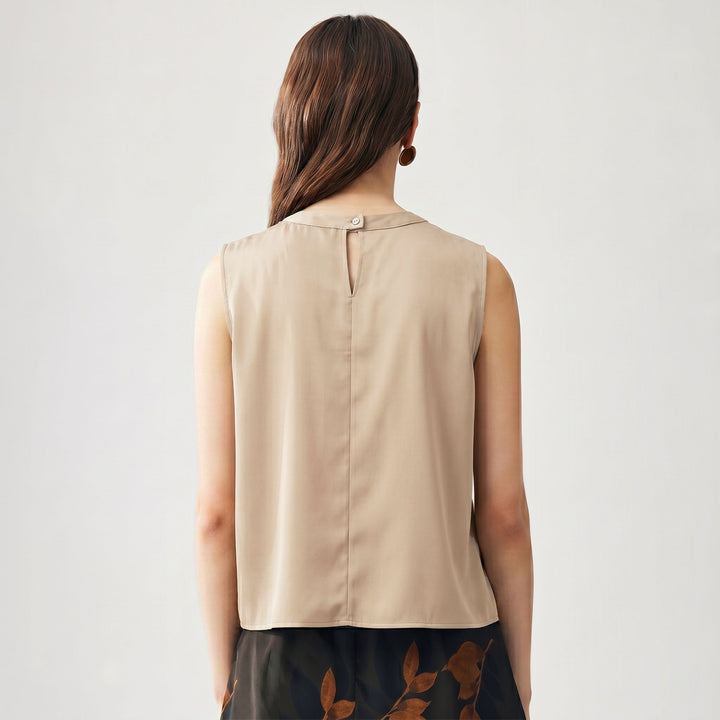 Round Keyhole Neck Sleeveless Mulberry Silk Tank Top for Women