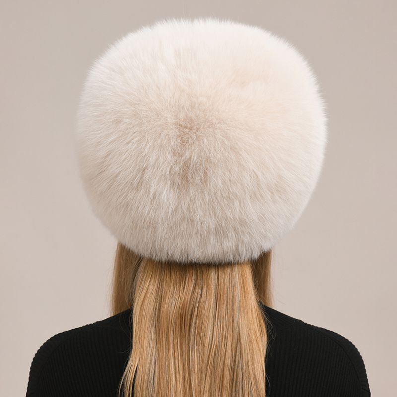 Womens Luxury Fox Fur Russian Hat Thickened Full-Pelt Winter Round Fur Hat