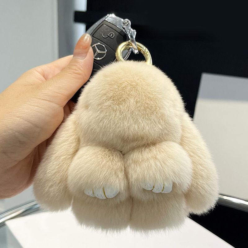 Real Rabbit Fur Bunny Keychain Fluffy Soft Plush Fur Bag Charm with Long Ears
