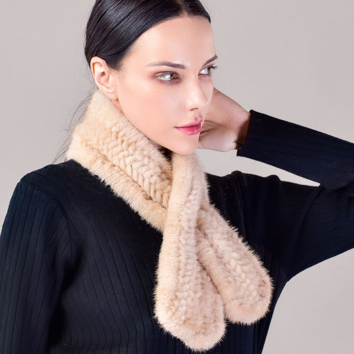 Real Mink Fur Knitted Scarf for Women Luxury Winter Neck Wrap