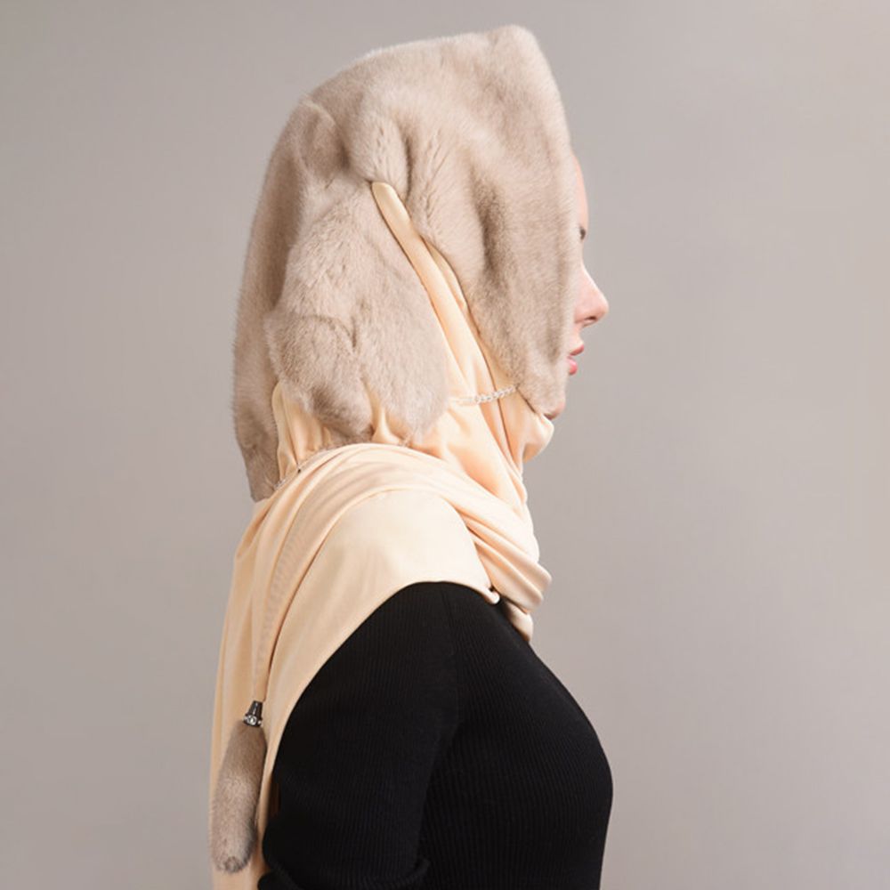 Luxury Real Mink Fur Hooded Hat with Scarf Elegant Winter Fur Hood for Women
