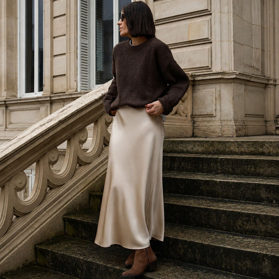 Women's 100% Mulberry Silk Maxi Slip Skirt Elegant High Waist Silk Bias Cut Long Skirt