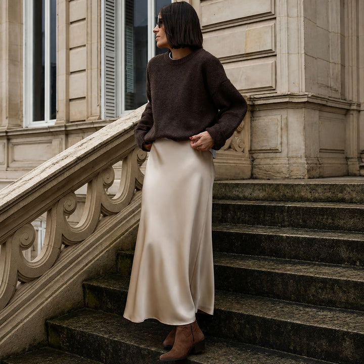 Women's 100% Mulberry Silk Maxi Slip Skirt Elegant High Waist Silk Bias Cut Long Skirt