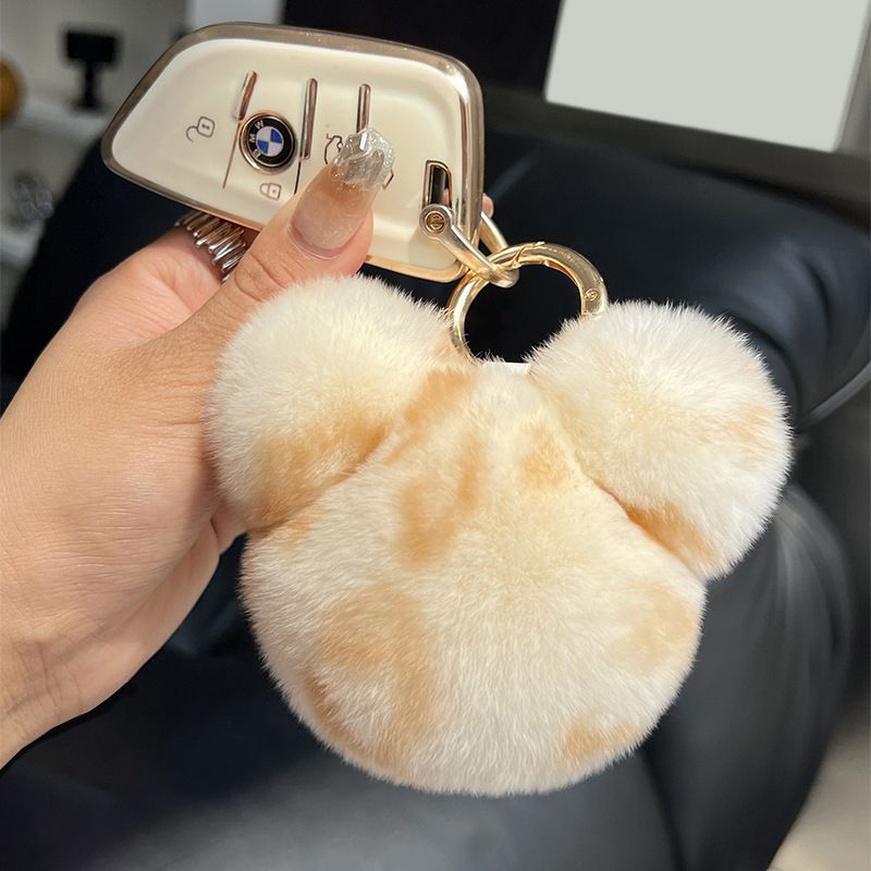 Real Rex Rabbit Fur Bunny Head Keychain Soft Plush Pom-Pom Bag Charm