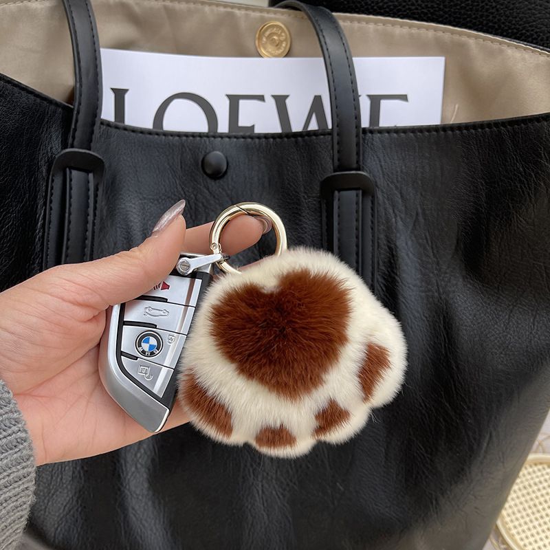 Cute Cat Paw Rabbit Fur Pom Pom Keychain Plush Handbag Purse Charm