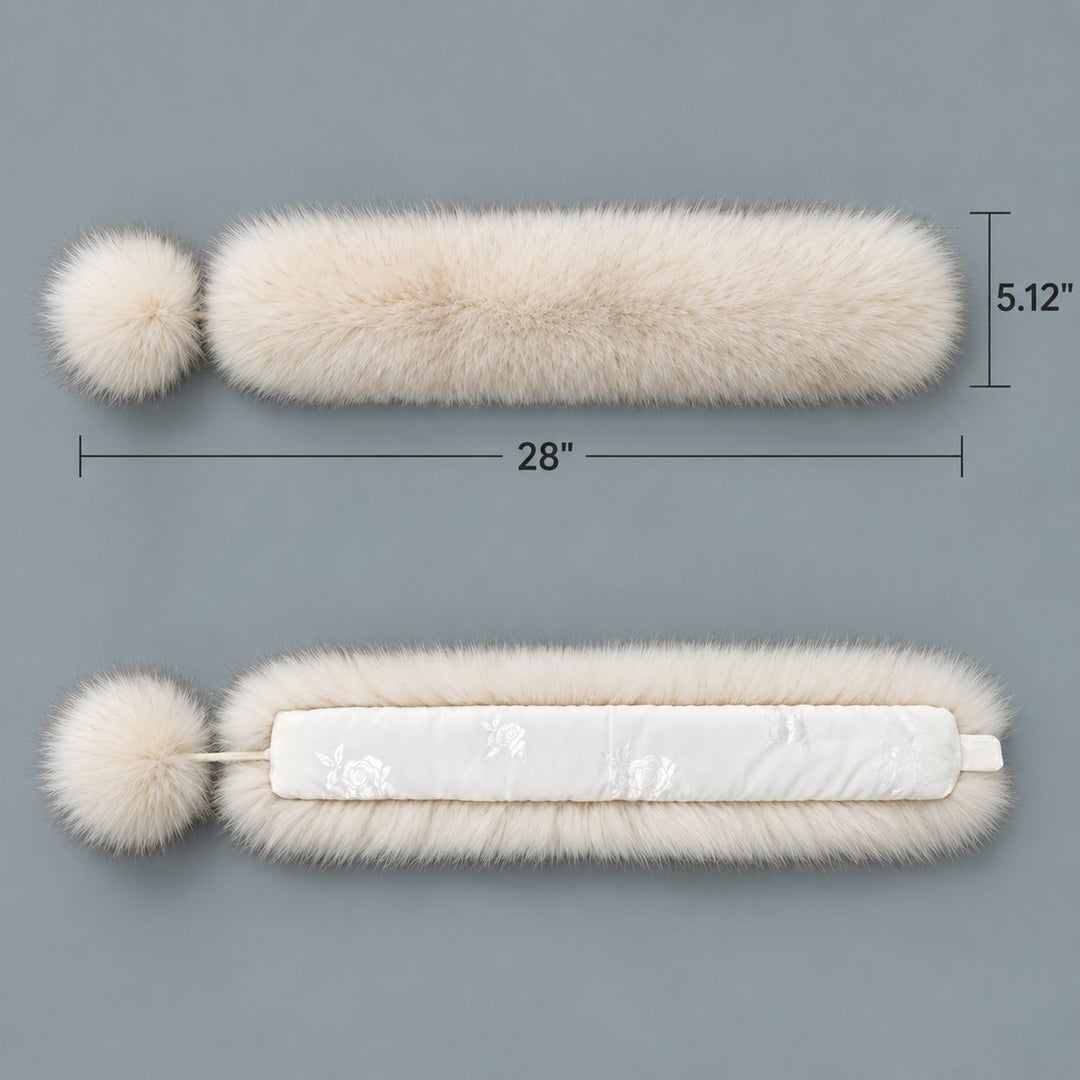 Women’s Real Fox Fur Scarf with Pom-Pom Genuine Fur Collar Neck Warmer