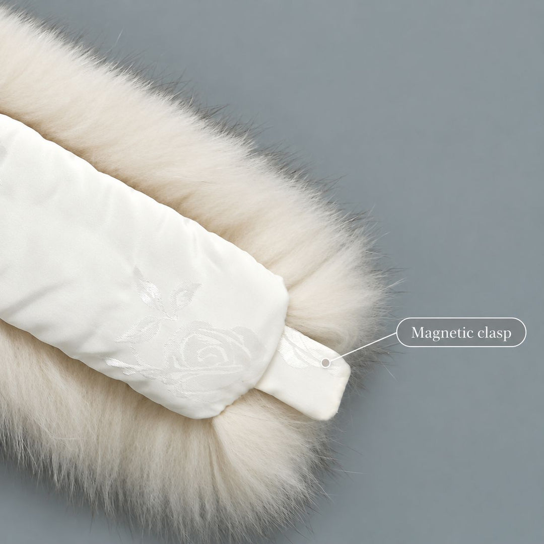 Women’s Real Fox Fur Scarf with Pom-Pom Genuine Fur Collar Neck Warmer