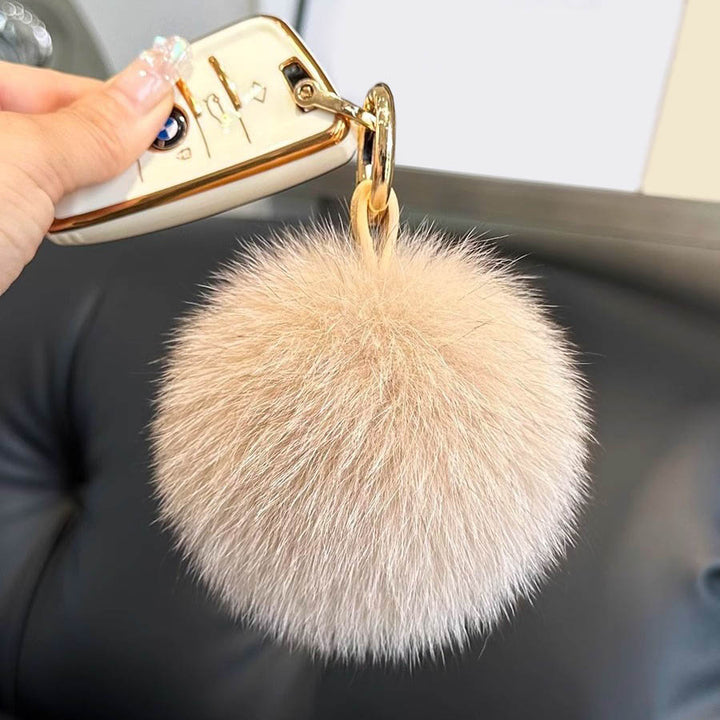 Genuine Fox Fur Pom-Pom Keychain Luxury Fluffy Fur Ball Bag Charm