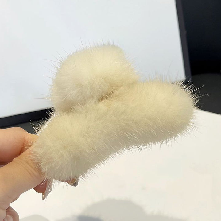Women's Real Mink Fur Claw Clip Fluffy Hair Clamp Winter Cute Shark Clip Hair Accessories