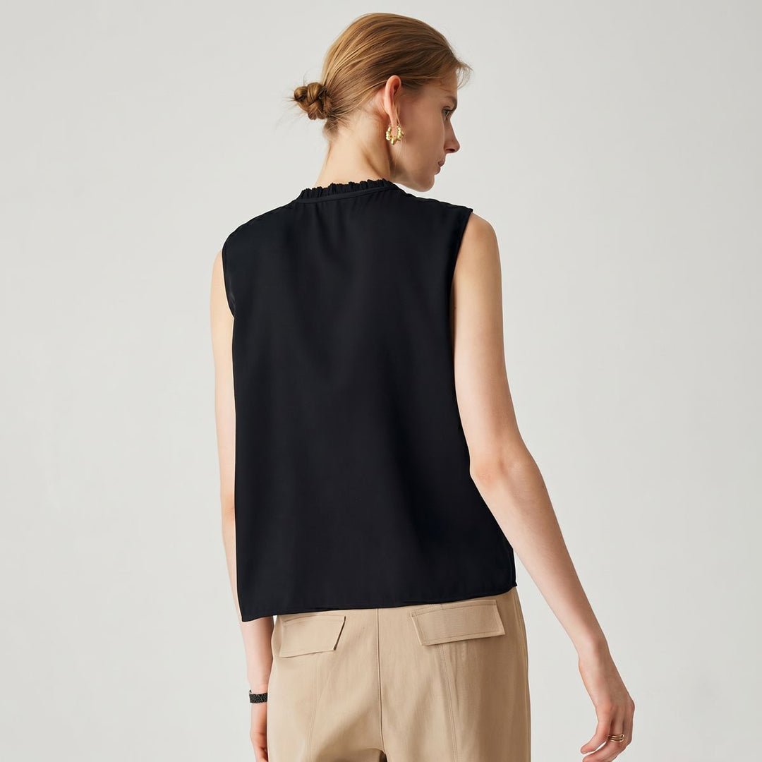 22 Momme Women’s Stand Collar Sleeveless Tie-Neck Silk Shirt
