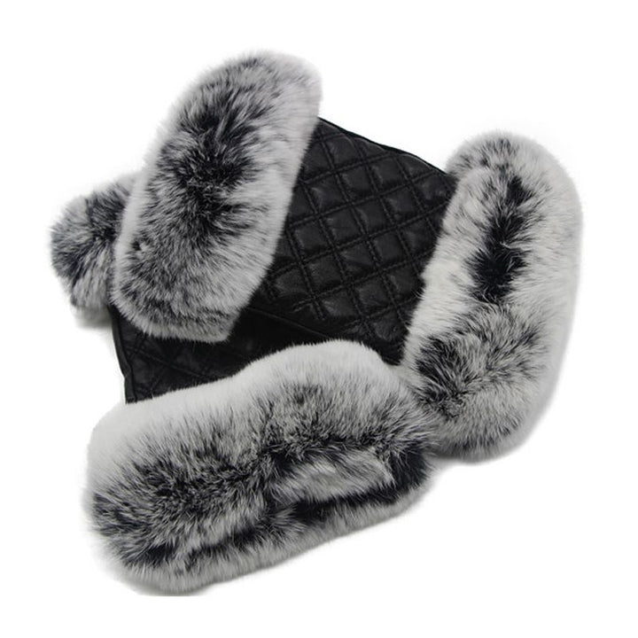 Women's Fingerless Sheepskin Leather Rabbit Fur Gloves Luxury Winter Leather Hand Mittens Warmers