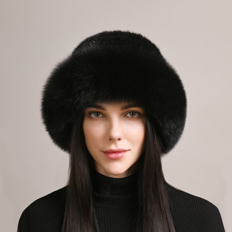 Luxury Mink Fur Hat for Women Full Fox Fur Brim Winter Bucket Hat