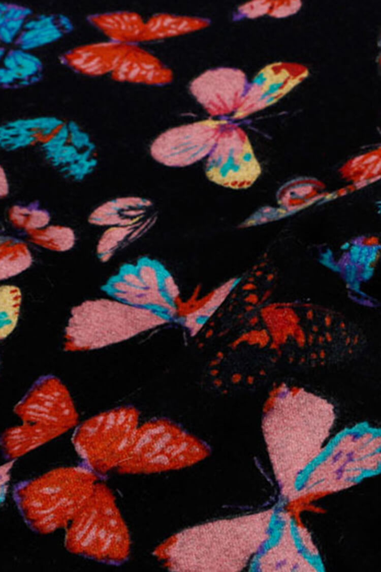Butterfly Print 100% Cashmere Wrap Scarf with Fringe