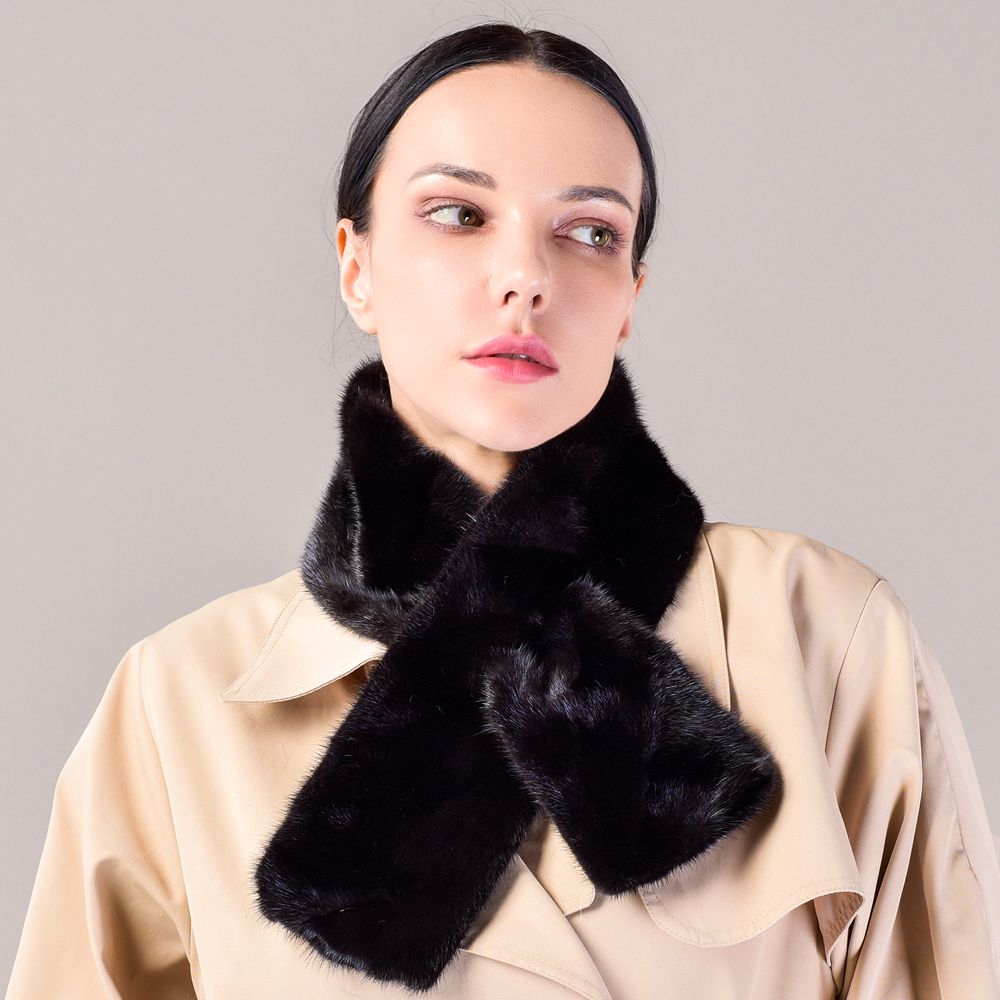 Women's Double-Sided Real Mink Fur Scarf Luxury Winter Lightweight & Elegant Collar Wrap with Slot Loop