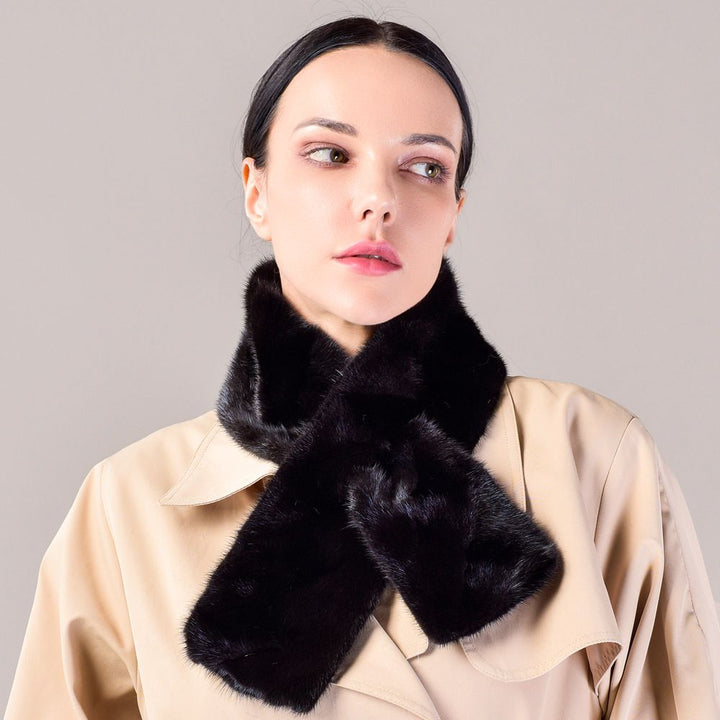 Women's Double-Sided Real Mink Fur Scarf Luxury Winter Lightweight & Elegant Collar Wrap with Slot Loop