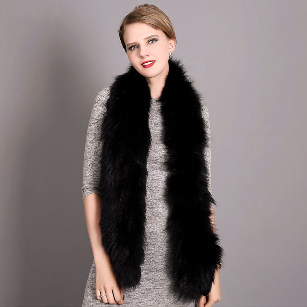 Women's Classic Long Fox Fur Scarf Long Plush Fur Stole Wrap for Women