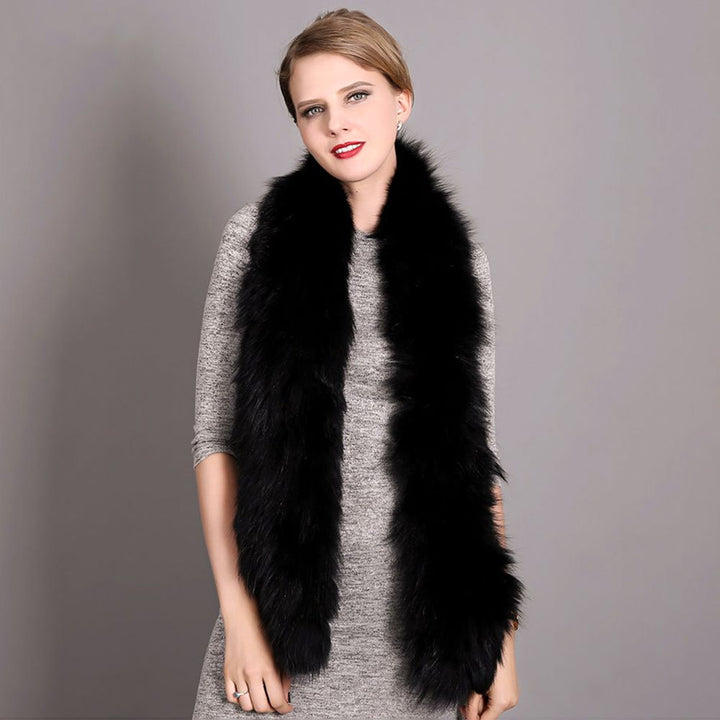 Women's Classic Long Fox Fur Scarf Long Plush Fur Stole Wrap for Women