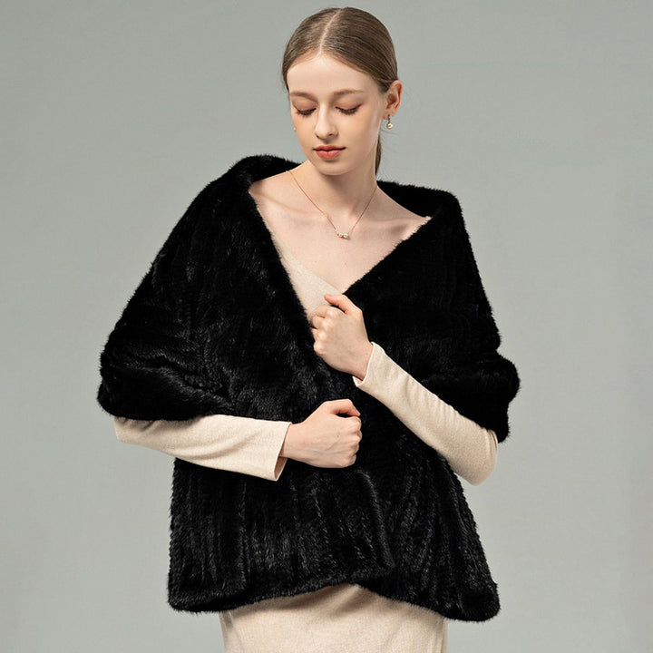 Women’s Real Mink Fur Shawl Genuine Knitted Mink Fur Wrap Stole Shoulder Cape