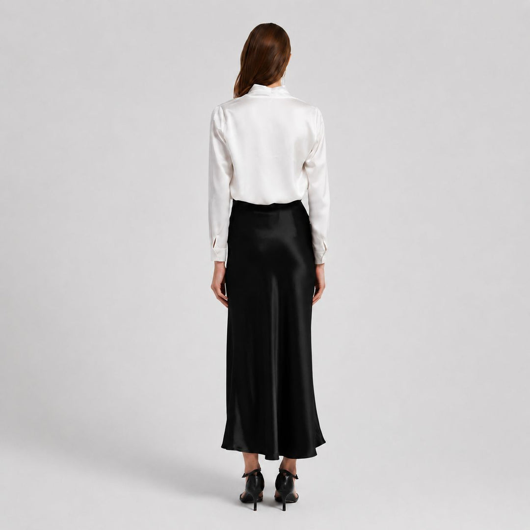 Women's 100% Mulberry Silk Maxi Slip Skirt Elegant High Waist Silk Bias Cut Long Skirt
