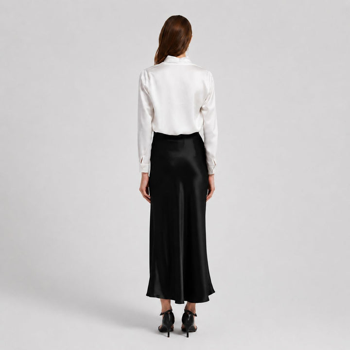 Women's 100% Mulberry Silk Maxi Slip Skirt Elegant High Waist Silk Bias Cut Long Skirt