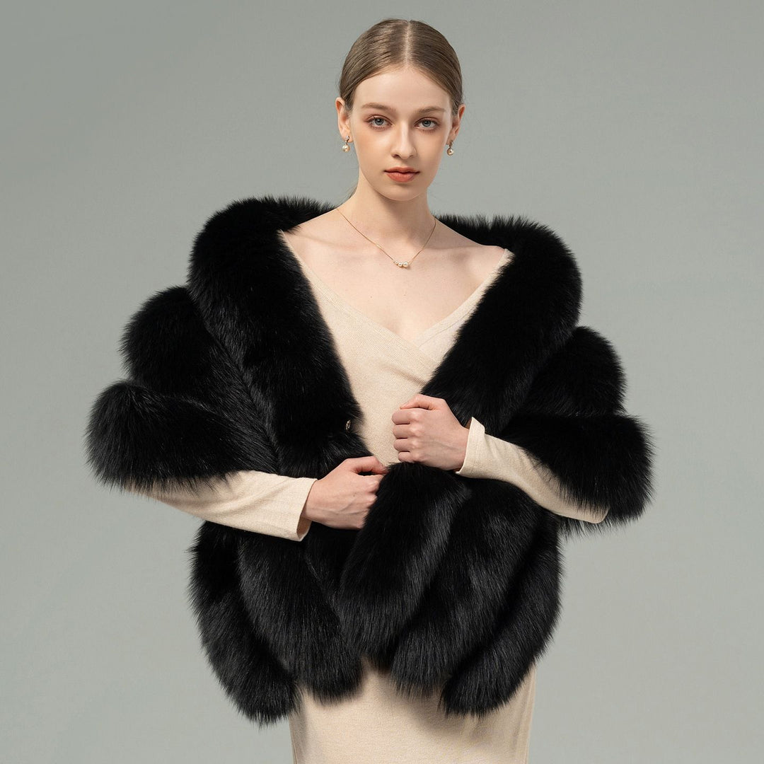 Oversized Women's Luxurious Genuine Fox Fur Shawl Wrap Stole Cape For Evening Dress Wedding Party