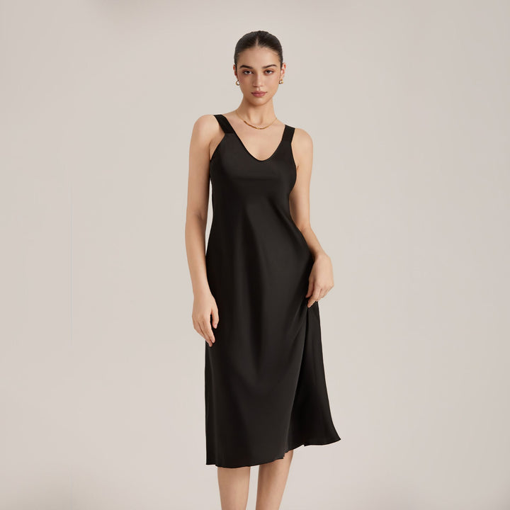 Timeless Silk Midi Nightgown Sleeveless V-Neck Silk Sleep Dress LSP058