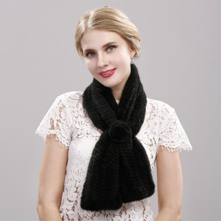 Luxury Real Mink Fur Scarf for Women Elegant Mink Fur Knitted Bow Flower Cross Neck Scarf