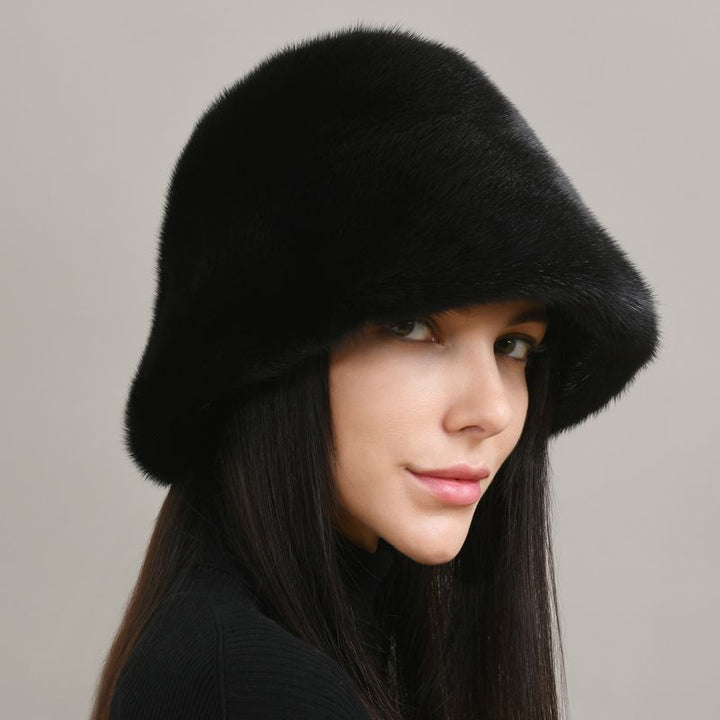 Luxury Real Mink Fur Bucket Hat Soft Warm Elegant Winter Hat for Women